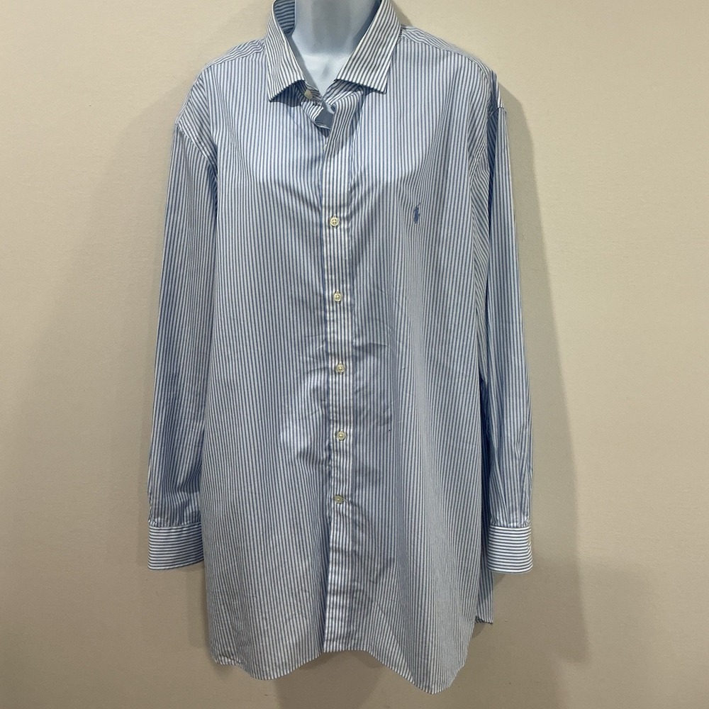 Ralph Lauren Shirt Mens 18x34/35 Classic Fit Easy Care Men's Pony Striped Preppy